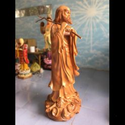 Tượng Bồ Đề Đạt Ma Sư Tổ Cưỡi Mây, Composit Sơn Màu Gỗ, Cao 140cm 1 Tuong Bo De Dat Ma Su To Cuoi May Composit Son Mau Go Cao 140cm 1
