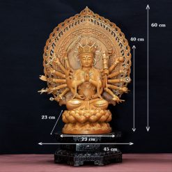 Tượng Bồ Tát Chuẩn Đề Ngồi Đài Sen Họa Tiết Viền Vàng, Bằng Gỗ Hương Chương, Cao 40cm (Tổng Lá Đề 60cm) 3 Tuong Bo Tat Chuan De Ngoi Dai Sen Hoa Tiet Vien Vang Bang Go Huong Chuong Cao 40cm Tong La De 60cm 5