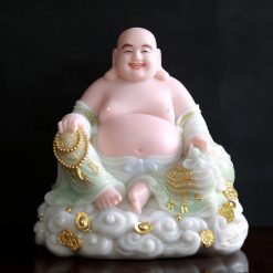 Tượng Di Lặc Ngồi Đế Cổ Văn Bằng Bột Đá Thiên Thanh, Cao 48cm 3 Tuong Di Lac Ngoi De Co Van Bang Bot Da Thien Thanh Cao 48cm 5