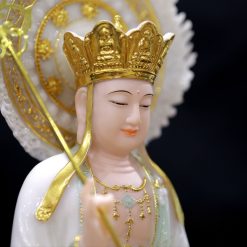 Tuong Dia Tang Ngoi Bot Da Trang Xanh Nhat Vien Vang Cao 40cm Tong Hao Quang 52cm 12