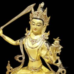 Tượng Đồng Đức Văn Thù Ngồi Tay Cầm Kiếm, Đồng Mạ Vàng, Cao 30cm 1 Tuong Dong Duc Van Thu Ngoi Tay Cam Kiem Dong Ma Vang Cao 30cm 2