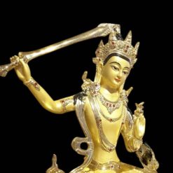 Tượng Đồng Đức Văn Thù Ngồi Tay Cầm Kiếm, Đồng Mạ Vàng, Cao 30cm 8 Tuong Dong Duc Van Thu Ngoi Tay Cam Kiem Dong Ma Vang Cao 30cm 4