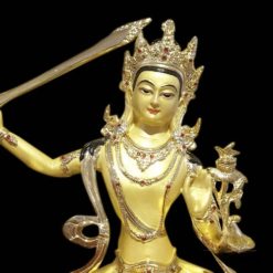 Tượng Đồng Đức Văn Thù Ngồi Tay Cầm Kiếm, Đồng Mạ Vàng, Cao 30cm 6 Tuong Dong Duc Van Thu Ngoi Tay Cam Kiem Dong Ma Vang Cao 30cm 6