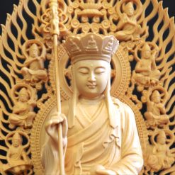 Tượng Đức Địa Tạng Vương Bằng Gỗ Bách, Cao 28cm (Cả Lá Đề) 1 Tuong Duc Dia Tang Vuong Bang Go Bach Cao 28cm Ca La De 1