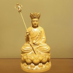 Tượng Đức Địa Tạng Vương Ngồi, Gỗ Nguyên Màu, Cao 48cm