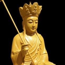 Tượng Đức Địa Tạng Vương Ngồi, Gỗ Nguyên Màu, Cao 48cm