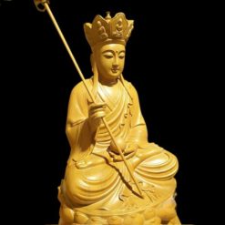Tượng Đức Địa Tạng Vương Ngồi, Gỗ Nguyên Màu, Cao 48cm
