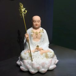Tượng Ngài Địa Tạng Ngồi, Bột Đá Trắng Da Hồng Viền Vàng, Cao 48cm 10 Tuong Ngai Dia Tang Ngoi Bot Da Trang Da Hong Vien Vang Cao 48cm 2