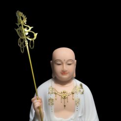 Tượng Ngài Địa Tạng Ngồi, Bột Đá Trắng Da Hồng Viền Vàng, Cao 48cm 6 Tuong Ngai Dia Tang Ngoi Bot Da Trang Da Hong Vien Vang Cao 48cm 6