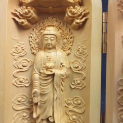 Tượng Tây Phương Tam Thánh Bằng Gỗ Hoàng Dương, Cao 10cm 4 Tuong Tay Phuong Tam Thanh Bang Go Hoang Duong Cao 10cm 2