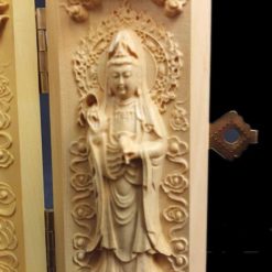 Tượng Tây Phương Tam Thánh Bằng Gỗ Hoàng Dương, Cao 10cm 3 Tuong Tay Phuong Tam Thanh Bang Go Hoang Duong Cao 10cm 3