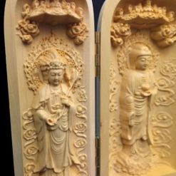 Tượng Tây Phương Tam Thánh Bằng Gỗ Hoàng Dương, Cao 10cm 2 Tuong Tay Phuong Tam Thanh Bang Go Hoang Duong Cao 10cm 4