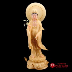 Bộ Tây Phương Tam Thánh Bột Đá Thạch Anh Viền Vàng Có Hào Quang, Cao 48cm 9 bo tay phuong tam thanh bot da thach anh vien vang co hao quang cao 48cm 2