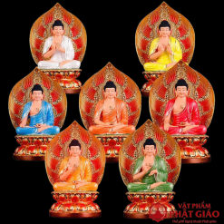 Bộ Tượng Bảy Ngài Dược Sư Ngồi, Có Lá Đề, Composite Đế Sen Sơn Đỏ, Cao 40cm 10 bo tuong bay ngai duoc su ngoi co la de composite de sen son do cao 40cm vat pham phat giao la boi 2