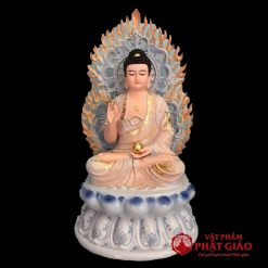 bo tuong phat duoc su ngoi dai sen y trang ve mau chat lieu composite cao 40cm vat pham phat giao la boi 9