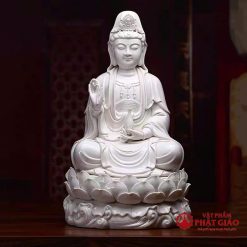 Bộ Tượng Ta Bà Tam Thánh Bằng Sứ Trắng, Cao 30cm, 36cm, 41cm 4 bo tuong ta ba tam thanh bang su trang cao 30cm 36cm 41cm vat pham phat giao la boi 5