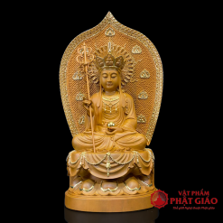 Bộ Tượng Ta Bà Tam Thánh Ngồi Đài Sen Gỗ Long Não, Cao 48cm (Tổng Lá Đề 65cm) 7 bo tuong ta ba tam thanh go long nao cao 48cm ca la de cao 65cm vat pham phat giao la boi 4