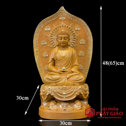 Bộ Tượng Ta Bà Tam Thánh Ngồi Đài Sen Gỗ Long Não, Cao 48cm (Tổng Lá Đề 65cm) 5 bo tuong ta ba tam thanh go long nao cao 48cm ca la de cao 65cm vat pham phat giao la boi 6