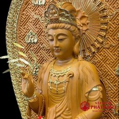 Bộ Tượng Ta Bà Tam Thánh Ngồi Đài Sen Gỗ Long Não, Cao 48cm (Tổng Lá Đề 65cm) 3 bo tuong ta ba tam thanh go long nao cao 48cm ca la de cao 65cm vat pham phat giao la boi 8