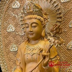 Bộ Tượng Ta Bà Tam Thánh Ngồi Đài Sen Gỗ Long Não, Cao 48cm (Tổng Lá Đề 65cm) 2 bo tuong ta ba tam thanh go long nao cao 48cm ca la de cao 65cm vat pham phat giao la boi 9