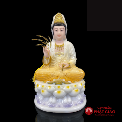 Bộ Tượng Ta Bà Tam Thánh Y Vàng Đế Sen Tím, Bằng Bột Đá, Cao 30cm, 40cm, 48cm, 65cm 1 bo tuong ta ba tam thanh y vang de sen tim bang bot da cao 30cm 40cm 48cm 65cm 4