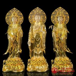 Bộ Tượng Tây Phương Tam Thánh Ấn Bảo Bằng Đồng Dát Vàng, Cao 66cm (Tổng Hào Quang 80cm) 2 bo tuong tay phuong tam thanh an bao dong dat vang cao 66cm tong hao quang 80cm vat pham phat giao la boi 2