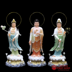 Bộ Tượng Tây Phương Tam Thánh Đứng, Bằng Bột Đá Sơn Màu, Cao 88cm (Tổng Hào Quang 100cm) 5 bo tuong tay phuong tam thanh dung bang bot da son mau cao 88cm ca hao quang 108cm vat pham phat giao la boi 2
