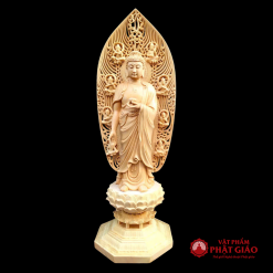 Bộ Tượng Tây Phương Tam Thánh Gỗ Bách Có Lá Đề, Cao 43cm 2 bo tuong tay phuong tam thanh go bach co la de cao 43cm 6