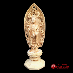 Bộ Tượng Tây Phương Tam Thánh Gỗ Bách Có Lá Đề, Cao 43cm 1 bo tuong tay phuong tam thanh go bach co la de cao 43cm 7