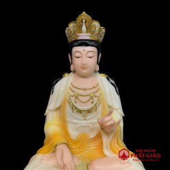 Bộ Tượng Tây Phương Tam Thánh Ngồi, Chất Liệu Bột Đá Màu Ngọc Cẩm Thạch Viền Vàng, Cao 30cm, 40cm 4 bo tuong tay phuong tam thanh ngoi bot da mau ngoc cam thach vien vang cao 30cm 3