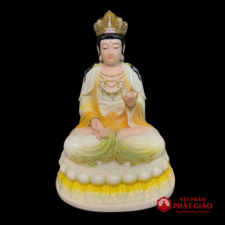 Bộ Tượng Tây Phương Tam Thánh Ngồi, Chất Liệu Bột Đá Màu Ngọc Cẩm Thạch Viền Vàng, Cao 30cm, 40cm 3 bo tuong tay phuong tam thanh ngoi bot da mau ngoc cam thach vien vang cao 30cm 4