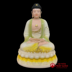 Bộ Tượng Tây Phương Tam Thánh Ngồi, Chất Liệu Bột Đá Màu Ngọc Cẩm Thạch Viền Vàng, Cao 30cm, 40cm 2 bo tuong tay phuong tam thanh ngoi bot da mau ngoc cam thach vien vang cao 30cm 5