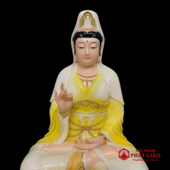 Bộ Tượng Tây Phương Tam Thánh Ngồi, Chất Liệu Bột Đá Màu Ngọc Cẩm Thạch Viền Vàng, Cao 30cm, 40cm 1 bo tuong tay phuong tam thanh ngoi bot da mau ngoc cam thach vien vang cao 30cm 6