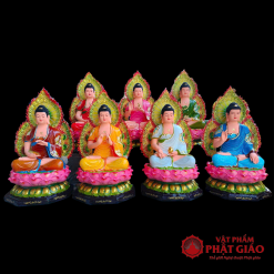 Bộ Tượng Thất Phật Dược Sư Mài Vẽ Cao Cấp, Chất Liệu Composite, Cao 65cm (Tổng Lá Đề 80cm) 9 bo tuong that phat duoc su mai ve cao cap chat lieu composite cao 65cm tong la de 80cm vat pham phat giao la boi 2