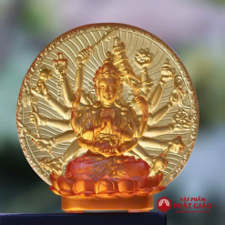 Tượng Bồ Tát Chuẩn Đề, Bằng Lưu Ly Màu Vàng, Cao 11cm 4 tuong bo tat chuan de chat lieu luu ly mau vang cao 11cm vat pham phat giao la boi 4