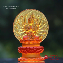 Tượng Bồ Tát Chuẩn Đề, Bằng Lưu Ly Màu Vàng, Cao 11cm 3 tuong bo tat chuan de chat lieu luu ly mau vang cao 11cm vat pham phat giao la boi 5