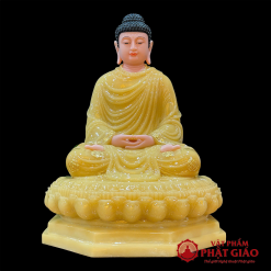 Tượng Bổn Sư Thích Ca Mâu Ni Ngồi Đài Sen Đế 8 Cạnh Viền Vàng Bằng Bột Đá Thạch Anh, Cao 50cm, 90cm 6 tuong bon su thich ca mau ni ngoi dai sen de 8 canh vien vang bang bot da thach anh cao 90cm vat pham phat giao la boi 2
