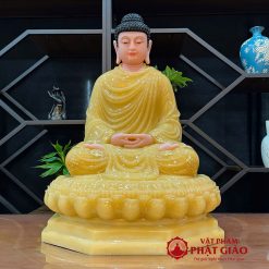 Tượng Bổn Sư Thích Ca Mâu Ni Ngồi Đài Sen Đế 8 Cạnh Viền Vàng Bằng Bột Đá Thạch Anh, Cao 50cm, 90cm 5 tuong bon su thich ca mau ni ngoi dai sen de 8 canh vien vang bang bot da thach anh cao 90cm vat pham phat giao la boi 3
