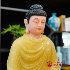 Tượng Bổn Sư Thích Ca Mâu Ni Ngồi Đài Sen Đế 8 Cạnh Viền Vàng Bằng Bột Đá Thạch Anh, Cao 50cm, 90cm 4 tuong bon su thich ca mau ni ngoi dai sen de 8 canh vien vang bang bot da thach anh cao 90cm vat pham phat giao la boi 4