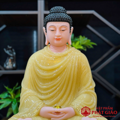 Tượng Bổn Sư Thích Ca Mâu Ni Ngồi Đài Sen Đế 8 Cạnh Viền Vàng Bằng Bột Đá Thạch Anh, Cao 50cm, 90cm 3 tuong bon su thich ca mau ni ngoi dai sen de 8 canh vien vang bang bot da thach anh cao 90cm vat pham phat giao la boi 5