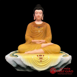 Tượng Bổn Sư Thích Ca Ngồi Tĩnh Tâm Trên Bệ Đá, Y Vàng Nâu Vẽ Gấm, Cao 48cm 5 tuong bon su thich ca ngoi tinh tam tren be da y vang nau ve gam cao 48cm vat pham phat giao la boi 2