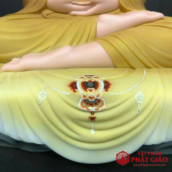 Tượng Bổn Sư Thích Ca Ngồi Tĩnh Tâm Trên Bệ Đá, Y Vàng Nâu Vẽ Gấm, Cao 48cm 2 tuong bon su thich ca ngoi tinh tam tren be da y vang nau ve gam cao 48cm vat pham phat giao la boi 5
