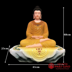Tượng Bổn Sư Thích Ca Ngồi Tĩnh Tâm Trên Bệ Đá, Y Vàng Nâu Vẽ Gấm, Cao 48cm 1 tuong bon su thich ca ngoi tinh tam tren be da y vang nau ve gam cao 48cm vat pham phat giao la boi 6