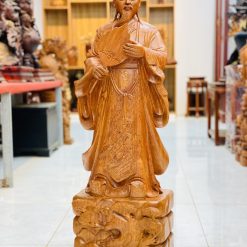 Tượng Gia Cát Lượng gỗ hương nguyên khối 1m
