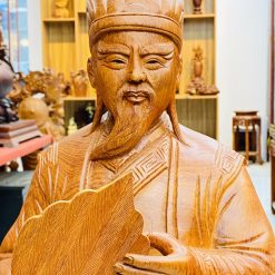 Tượng Gia Cát Lượng gỗ hương nguyên khối 1m