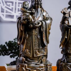 Tượng gỗ Tam Đa Phúc Lộc Thọ gỗ mun hoa cao 50cm