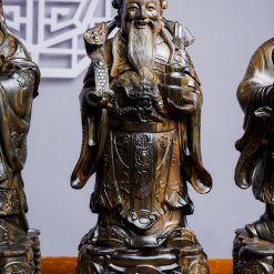 Tượng gỗ Tam Đa Phúc Lộc Thọ gỗ mun hoa cao 50cm