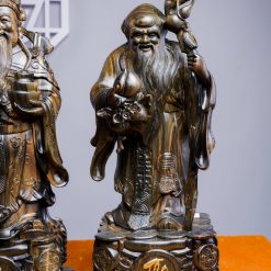 Tượng gỗ Tam Đa Phúc Lộc Thọ gỗ mun hoa cao 50cm