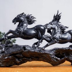 Tượng ngựa gỗ phong thủy song mã gỗ mun