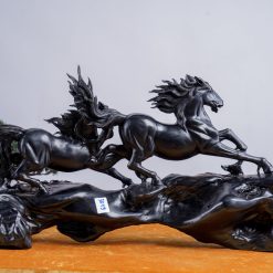 Tượng ngựa gỗ phong thủy song mã gỗ mun